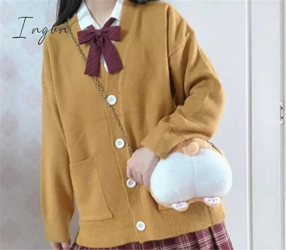 Ingvn - Autumn Winter V-neck cotton knitted sweater uniform cardigan multicolor women's wear Japanese style sweater tops