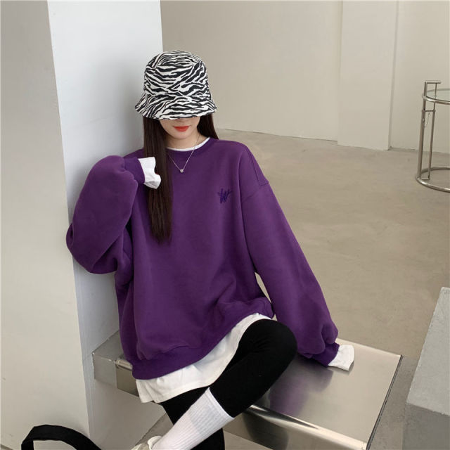 Autumn Winter Girl Korean Version Oversized Hoodies Street Style Letter Embroidery Sweatshirt Fleece Thick Pullover Tops Femmes