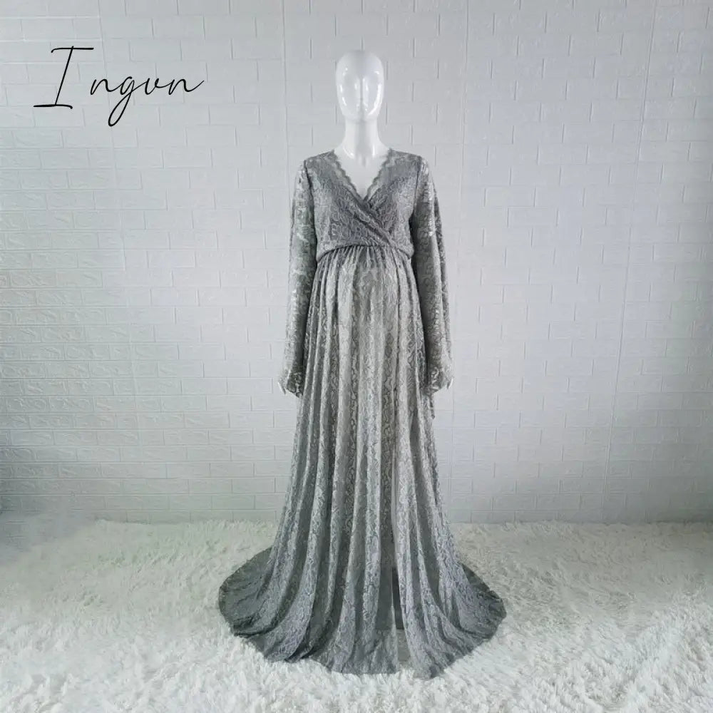 Ingvn - Boho Style Lace Maternity Dress For Photography Maternity Photography Outfit Maxi Gown Pregnancy Women Lace Long Dress