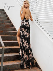 Ingvn - Fashion Trends Sexy lace up halter sequin party dresses women High split maxi dress festa female Christmas evening long dress vestidos