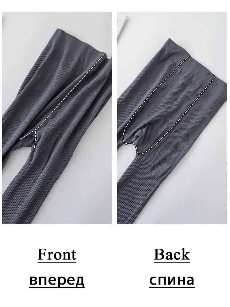 Knit Ribbed Pantyhose Women Sexy See-Through Stockings Black Striped Lace Tights For Women Skinny Leggings Pantyhose New