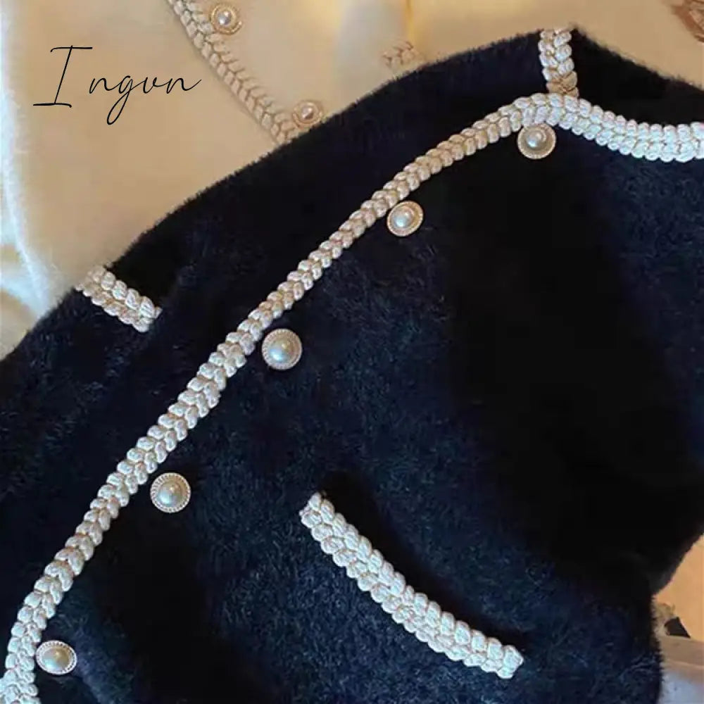 Ingvn - French Small Fragrance Pearl Button Sweater Cardigan Women's Top Gentle Mink Fleece Knit Jacket
