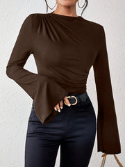 Womens Solid Color Flare Sleeve T-Shirt - Comfortable Crew Neck, Fashion-Forward Casual Style - Perfect for Spring & Fall Wardrobe - Womens Clothing