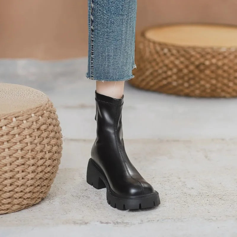 Ingvn  British Style Women Ankle Boots Fashion Zippers Modern Short Booties Autumn Winter Ladies Concise Thick Heels Shoes