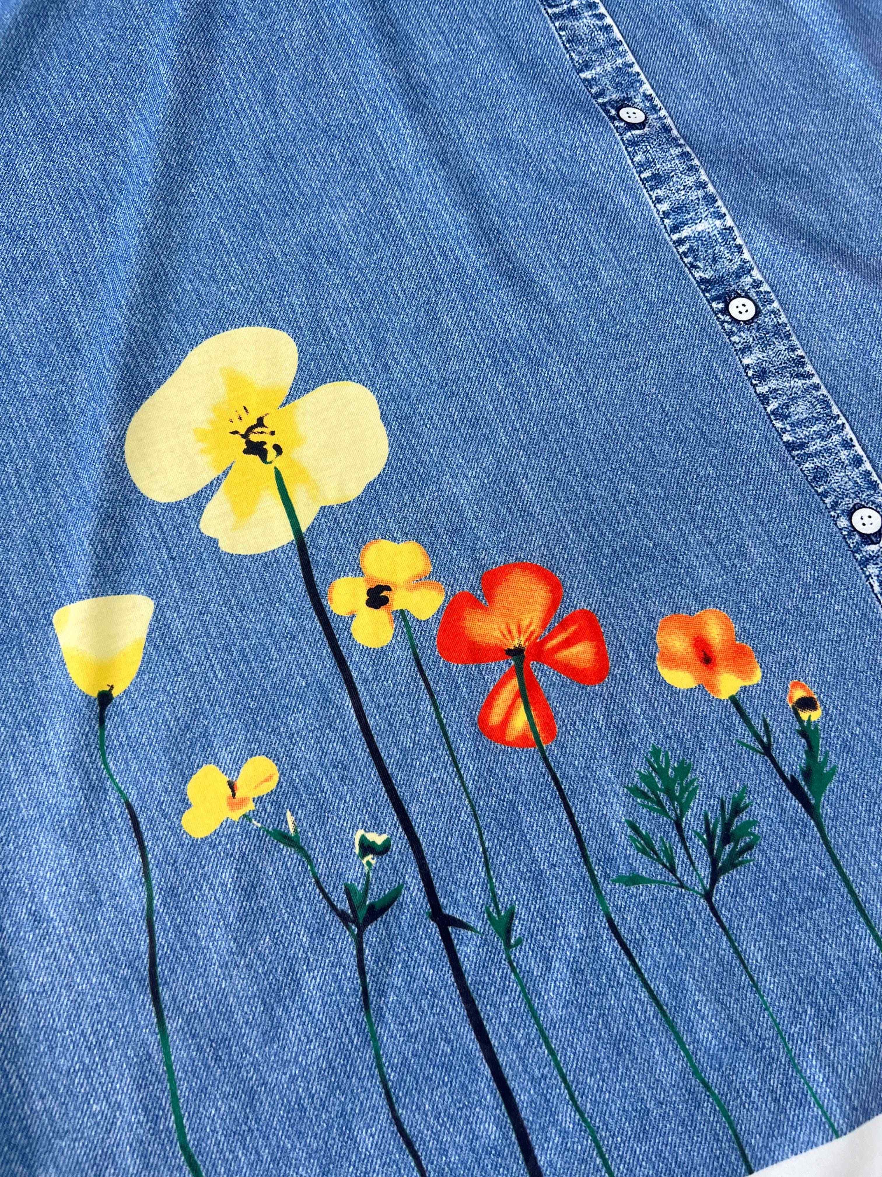 Plus Size Floral Denim Charm - Womens Casual Round Neck Loose Tank Dress with Boho Style - Comfortable & Fashionable for All Seasons