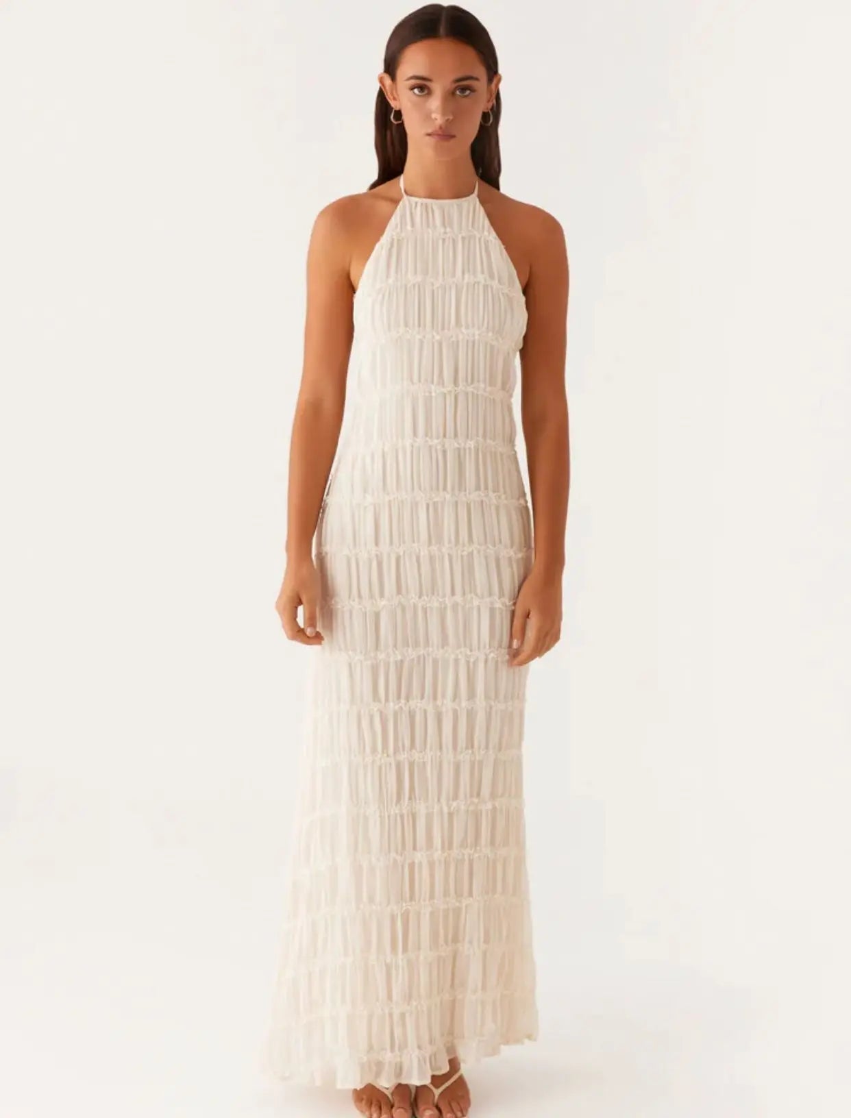 Halter Backless Sexy Maxi Dress For Women Spring Summer New Lace-up Sleeveless Pleated Beach Holiday Long Dress Elegant