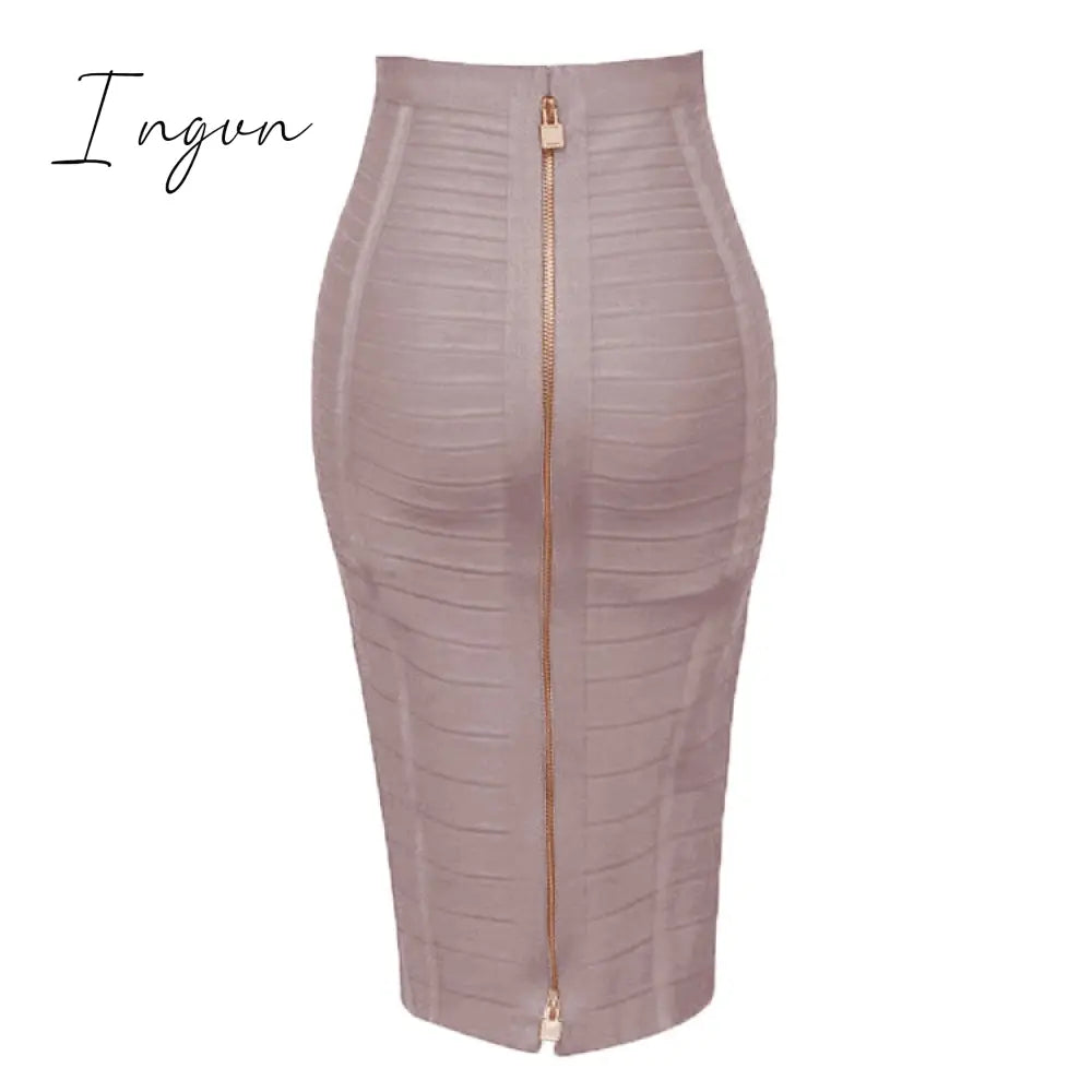 Ingvn - 16 Colors XL XXL Sexy Solid Zipper Orange Blue Black Red White Pink Bandage Skirt Women Elastic Bodycon Summer Pencil Skirt 58cm
