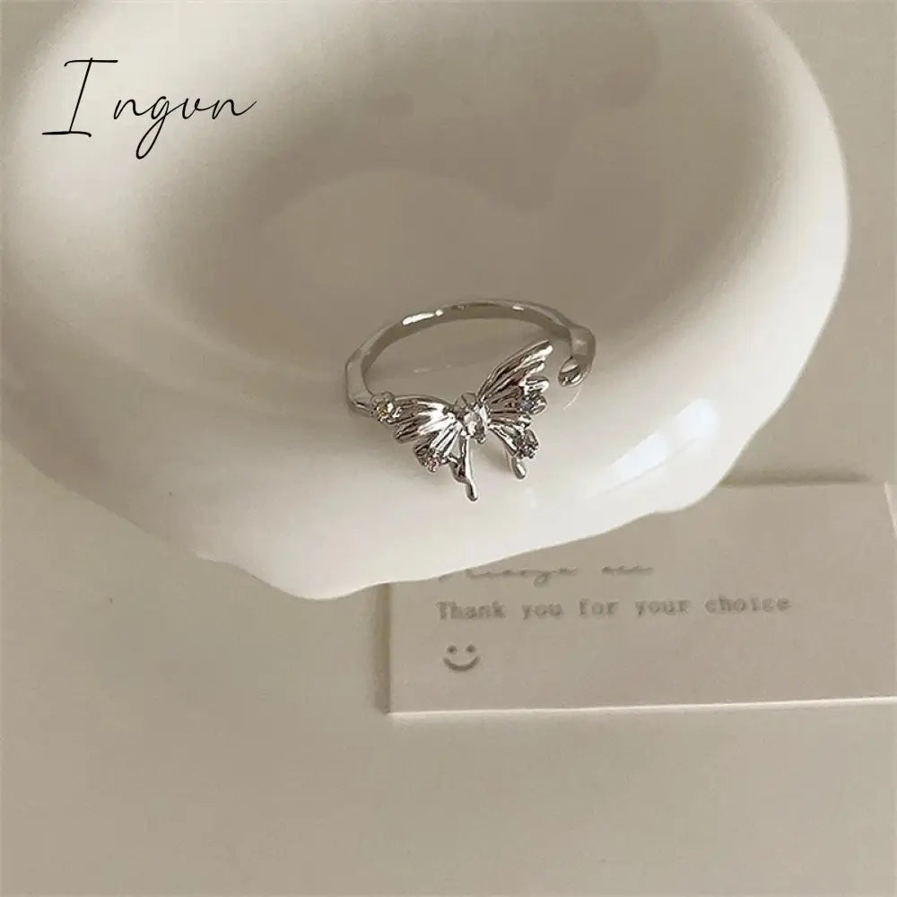 Korea Cute Rabbit Ear Rings Girl Women Bunny Butterfly Ring Zircon Jewelry Opening Rings For Girlfriend Sweet Cool Jewelry Gifts