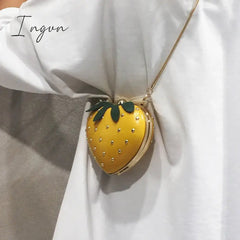 Ingvn - Cute Fruit Strawberry Heart Shape Pu Rivet Mini Fashion Ladies Chain Purse Clutch Bag Shoulder Bag Tote Female Flap Handbag Q5
