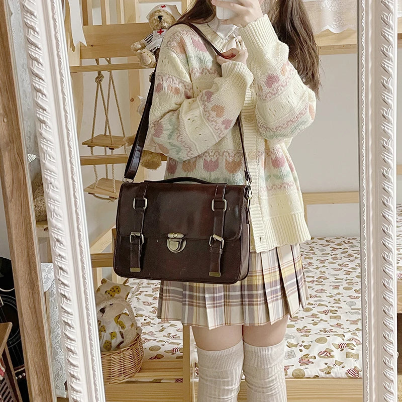 INGVN  Japanese Vintage Solid Preppy Backpacks Girls Casual Students All Match Simple Shoulder Bags Women Trendy Y2k Fashion Handbags