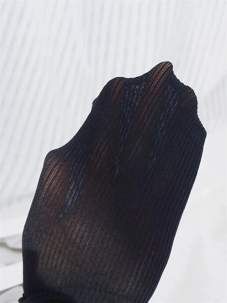 Knit Ribbed Pantyhose Women Sexy See-Through Stockings Black Striped Lace Tights For Women Skinny Leggings Pantyhose New