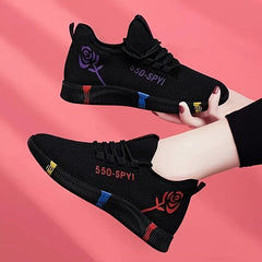 Stylish Comfort Sneakers - Women's Breathable Athletic Shoes for Casual Running, Fashion Flat Heel with Colorful Design, Soft Sole, Lightweight, and Slip-Resistant Outsole