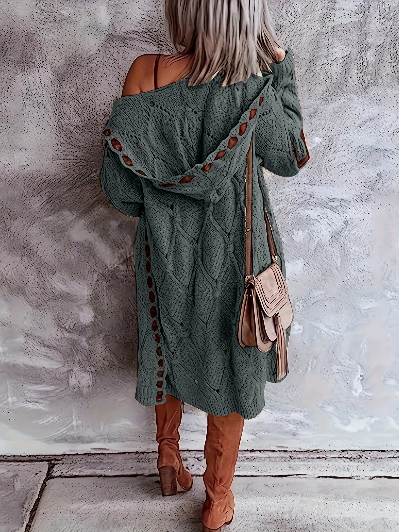 Plus Size Colorblock Chic Knitted Cardigan - Hooded Long Sleeve with Trendy Cutout - Flattering Open Front Design - Perfect Womens Plus Size Fashion Staple