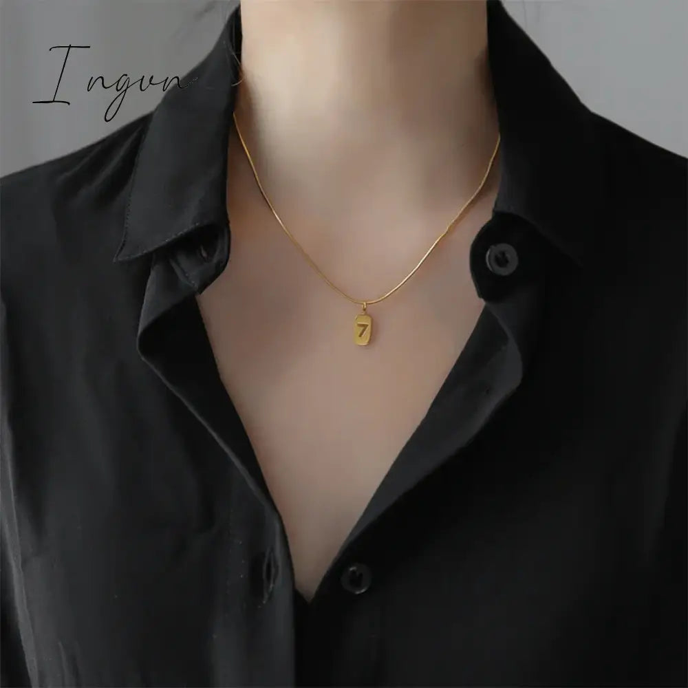 New Fashion Simple Lucky 7 Square Pendant Stainless Steel Necklace for Women Niche Design Elegant Party Jewelry Gifts
