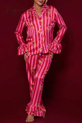 Ingvn - Casual Daily Striped Printing Turndown Collar Long Sleeve Two Pieces
