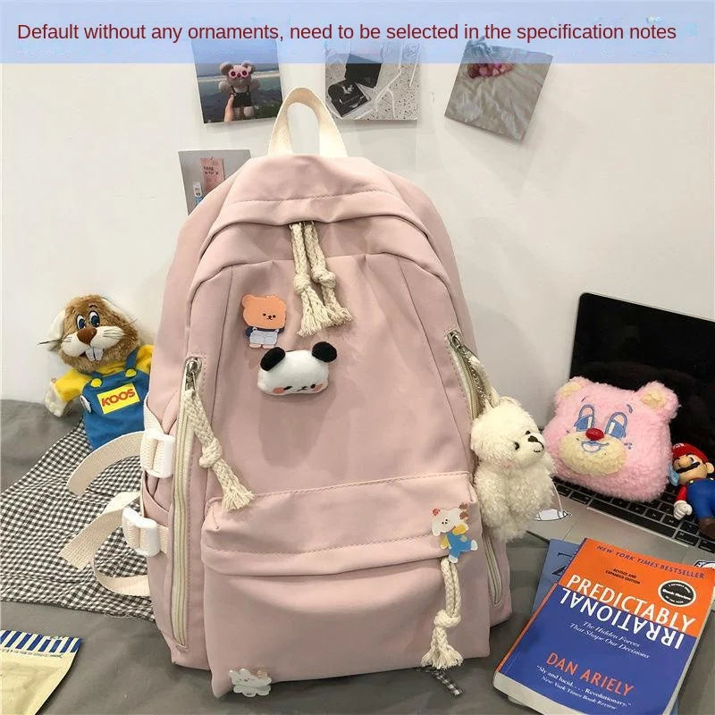 Ingvn  Girls Black Travel Waterproof School Bag Women New Nylon Laptop Book Bag Trendy Fashion Cute Female College Backpack Cool