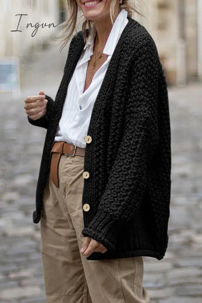 Ingvn - Casual Simplicity Solid Buttons Cardigan Collar Outerwear(3 Colors)