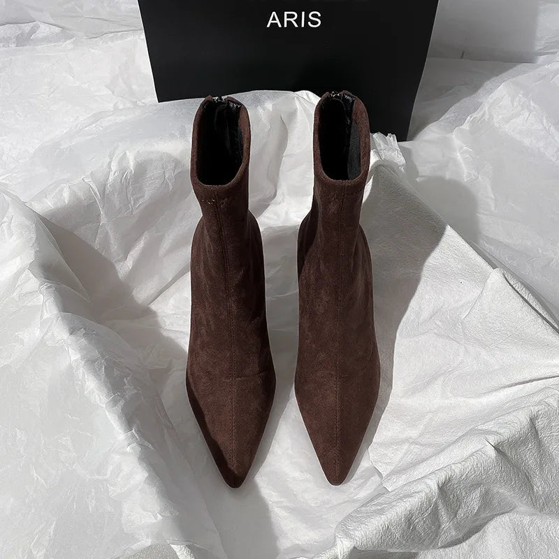 Pointed Toe Women Sock Short Boots Fashion Side Zipper  Ankle Booties Thick High Heel Autumn Winter Ladies Shoes Botas Femininas