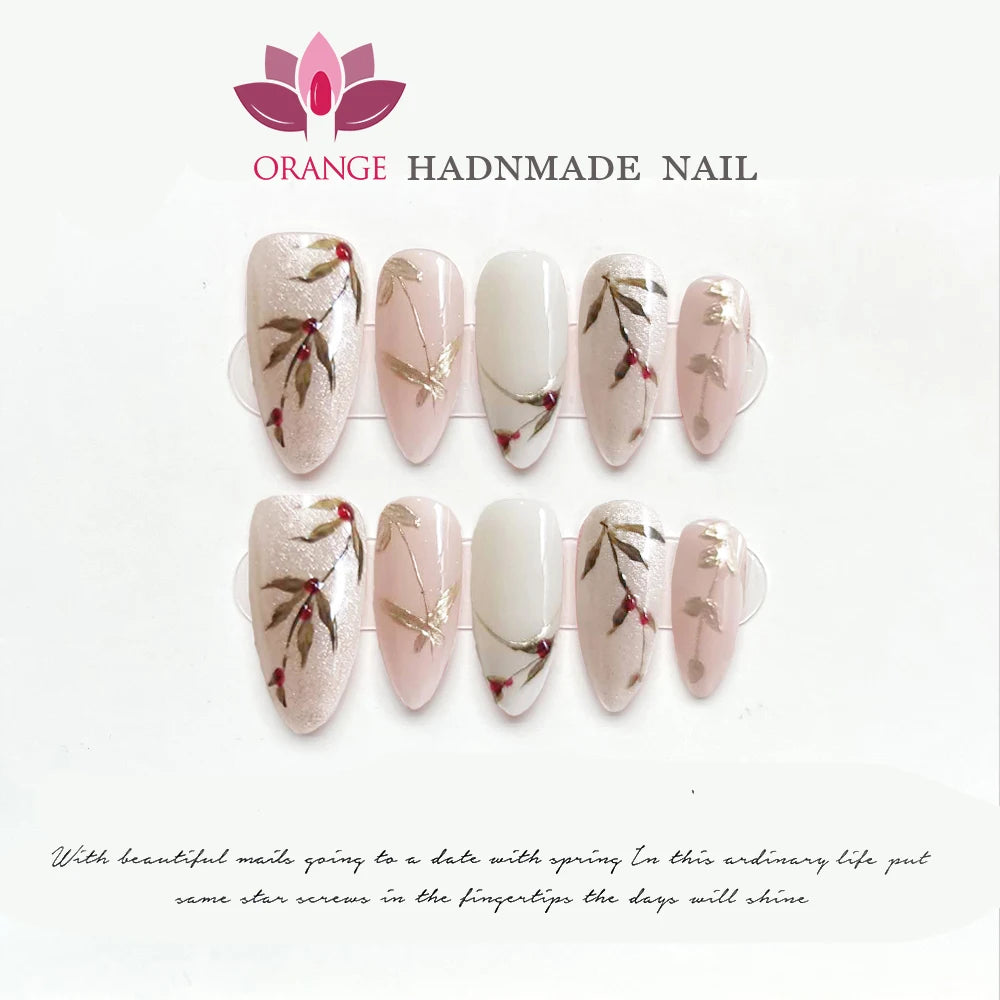 Handmade New Press On Nails Blue Baroque Premium Temperament Reusable Fake Nails Artificial Manicuree Wearable Orange Nail Store