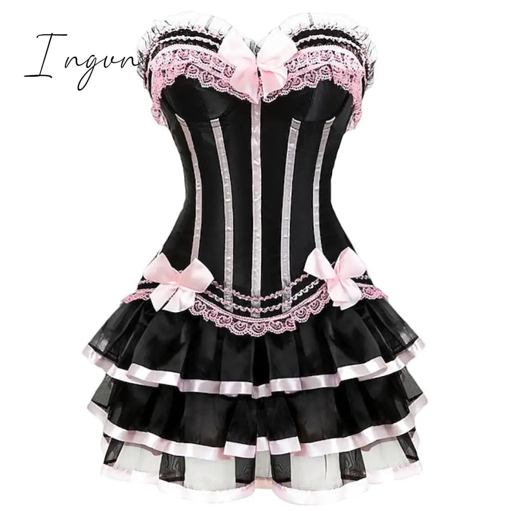 Ingvn - Women's Plus Size Corsets Halloween Country Bavarian Overbust Corset Corset Dresses Classic Retro Tummy Control Lace Stripe Waves Lace Up Nylon Polyester / Cotton Christmas Wedding Party / Bow