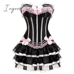 Ingvn - Women's Plus Size Corsets Halloween Country Bavarian Overbust Corset Corset Dresses Classic Retro Tummy Control Lace Stripe Waves Lace Up Nylon Polyester / Cotton Christmas Wedding Party / Bow
