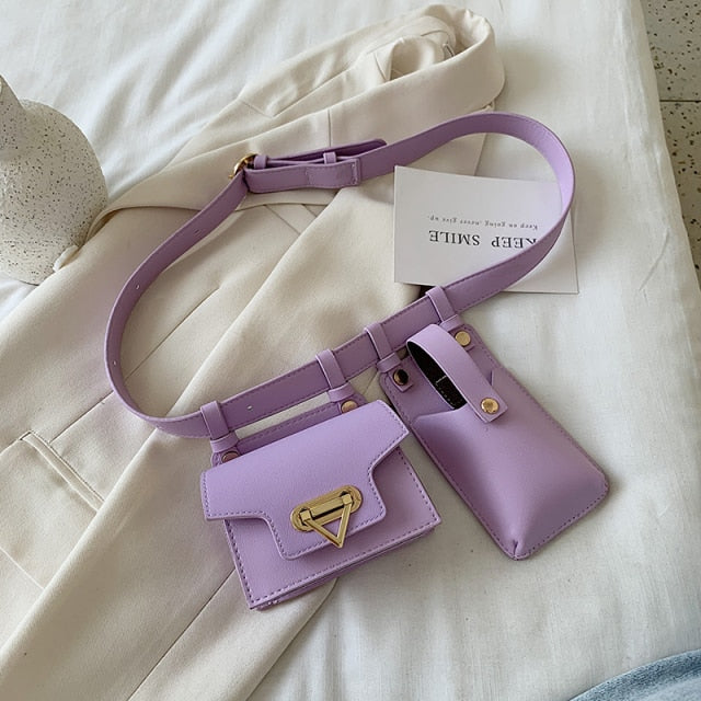 2 Piece Women's Belt Bag Luxury Designer Tactical Waist Bags Female Leather Flap Fanny Pack Shoulder Crossbody Chest Bag Purse