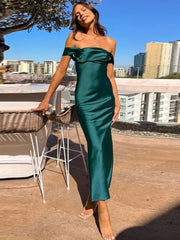 Ingvn - Pleated Backless Evening Dress Women Fashion Sleeveless Backless Bodycon Dresses Off-shoulder Sexy Club Maxi Dress