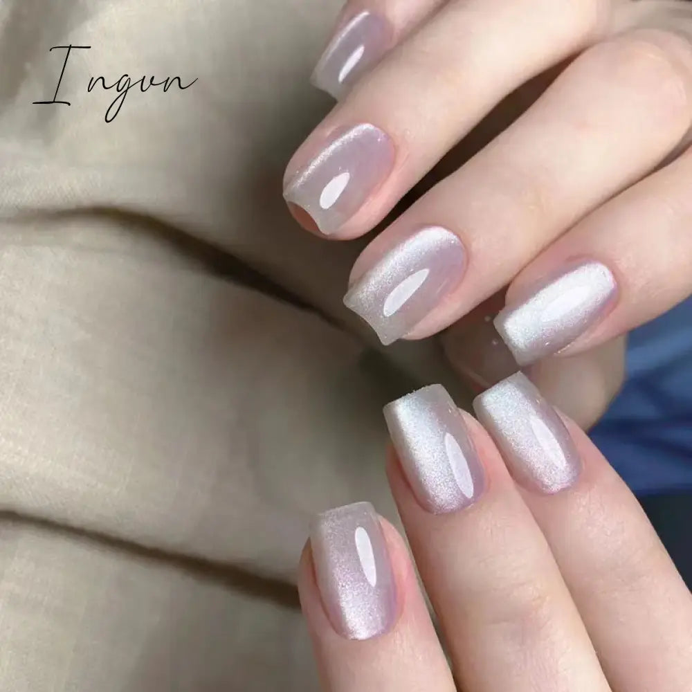 24pcs Short Glitter Purple False Nails  Almond Stiletto French Wearable Fake Nails Art Artificial Full Cover Press on Nail Tips