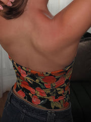 Stretchy Chic Floral Print Tube Top for Women - Backless Design, Polyester & Elastane Blend, Perfect for Spring/Summer/Fall