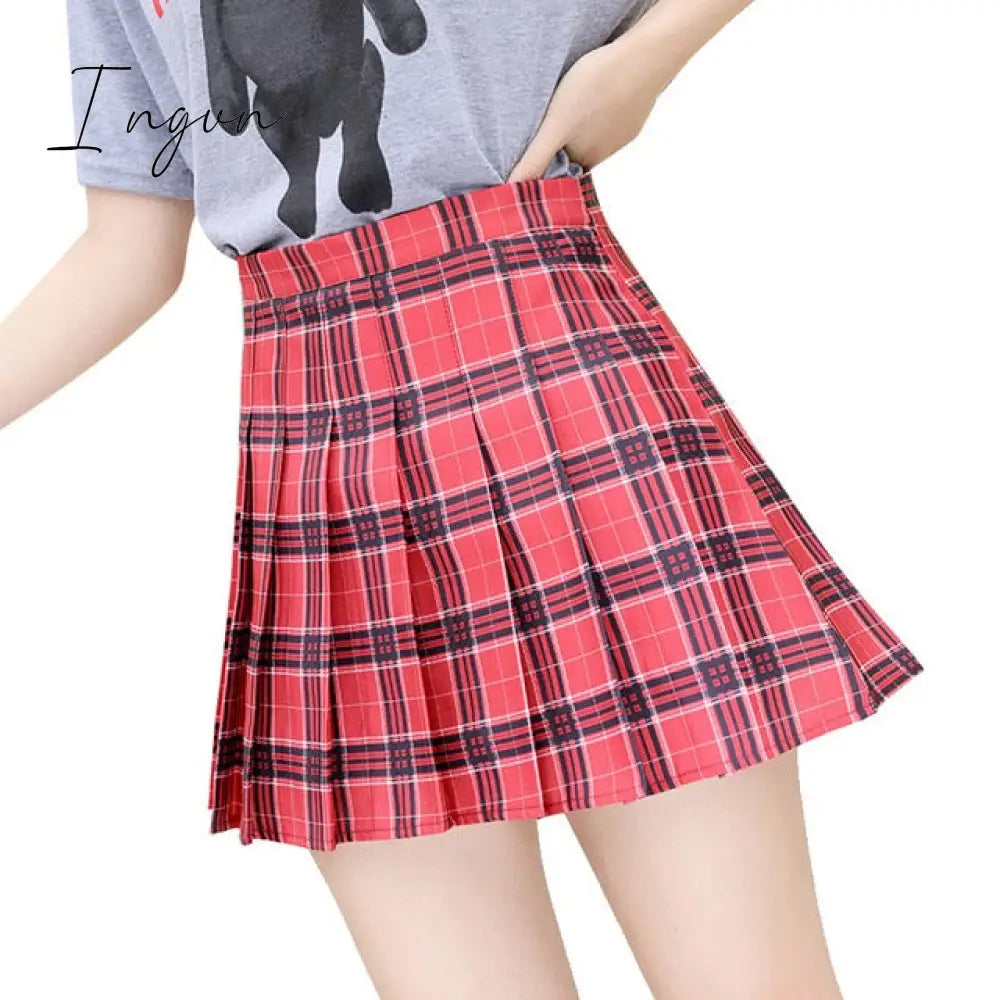 Ingvn - Y2k Summer Korean Fashion Short Women Skirt Casual Slim Elastic High-Waisted Striped Harajuku Pleated Plaid A-Line Mini Skirts