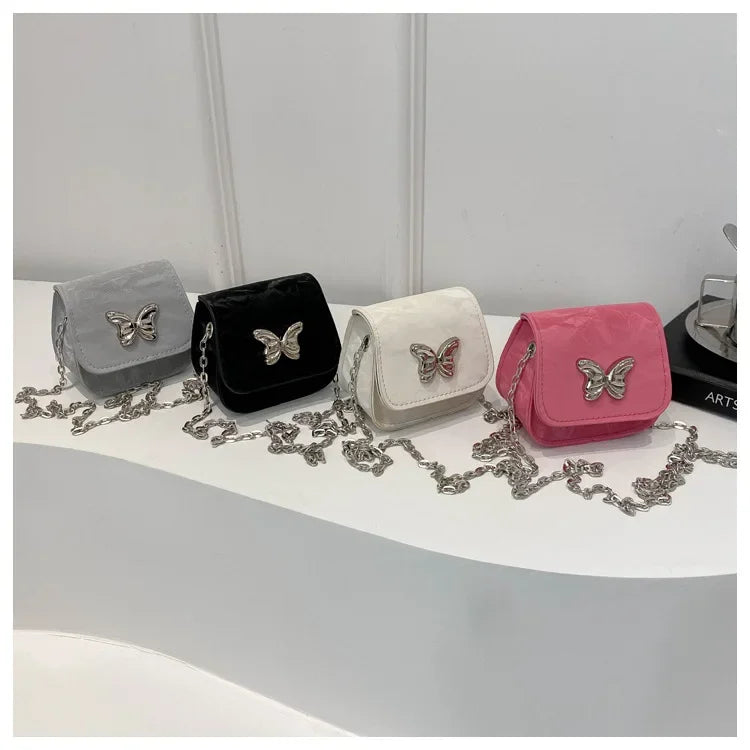 Ingvn  Metal Butterfly Women's Mini Shoulder Bag Fashion Chain Ladies Small Crossbody Bags PU Leather Female Dinner Party Clutch Purse