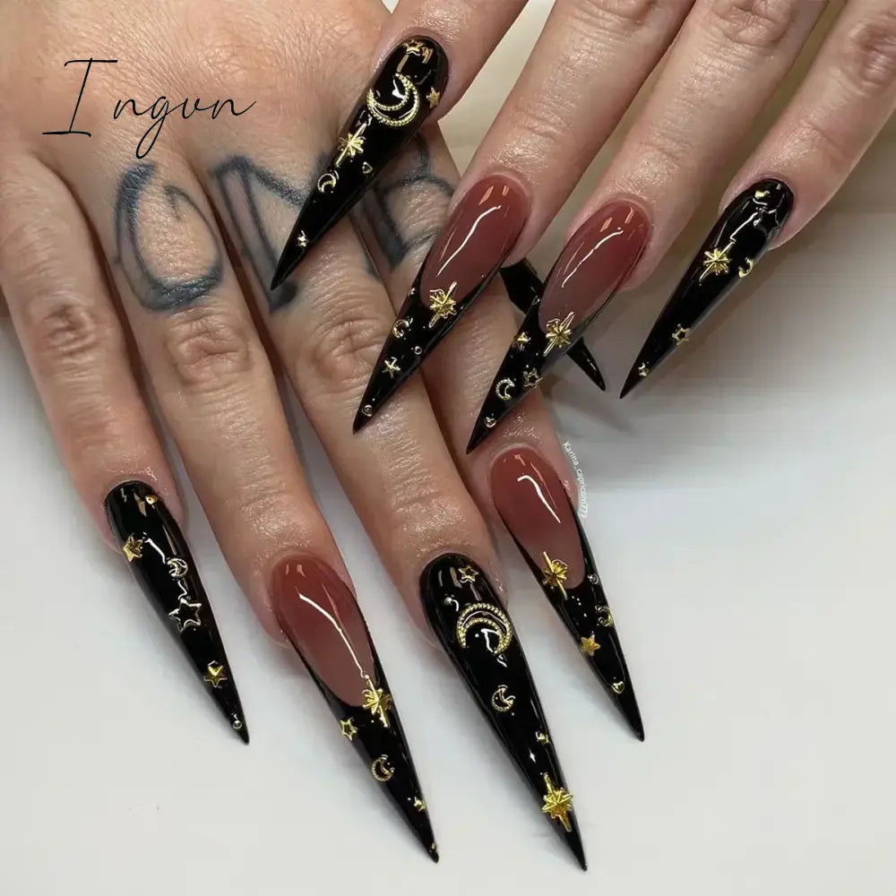 24Pcs False Nails With Glue Almond Pink Butterfly Design Detachable Rhinestones Acrylic Fake Nails long stiletto Press On Nails