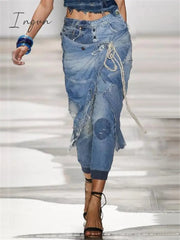 Ingvn - Stylish Mid-Rise Ripped Design Pocket Denim Trousers