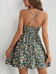 Brief Floral Print Slingback Dress - Crisscross Backless, Cinched Waist, Micro Elasticity, Lace Up, Hand Wash - Sexy Summer Customized Womens Clothing