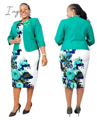 Ingvn - Womens Fashion African Clothes 2XL-5XL Christmas African Dresses for Women Fall Winter Clothing Femme Coat + Print Bondycon Dress