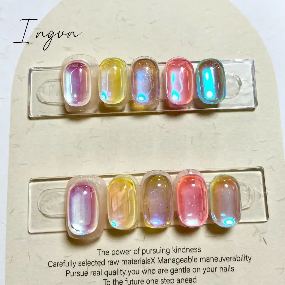 10Pcs Glitter Short Handmade Press On Nails Fake Nails Full Cover Cat Eye Square Head Artificial Manicure Wearable Nail Tips Art