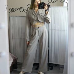 Ingvn - Spring Outfits Trends Korean Summer Two Piece Set Women Crop Top Sexy Lace-up Blazer Coat + High Waist Pants Suit Sets Autumn Streetwear 2 Piece Sets