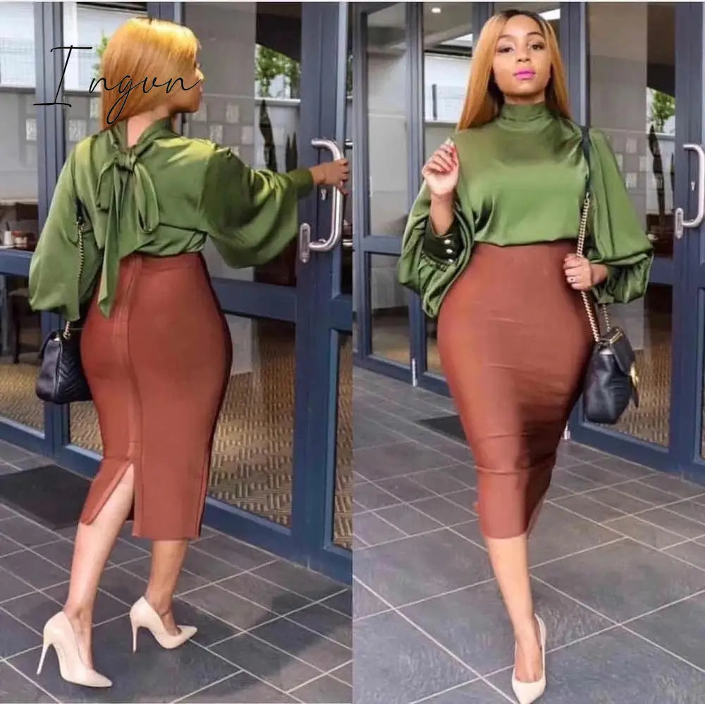 Ingvn - High Quality Women New Rayon Bandgae Skirt Elegant Pencil Skirt Celebrity Sexy Club Party Wear Vintage Vestios