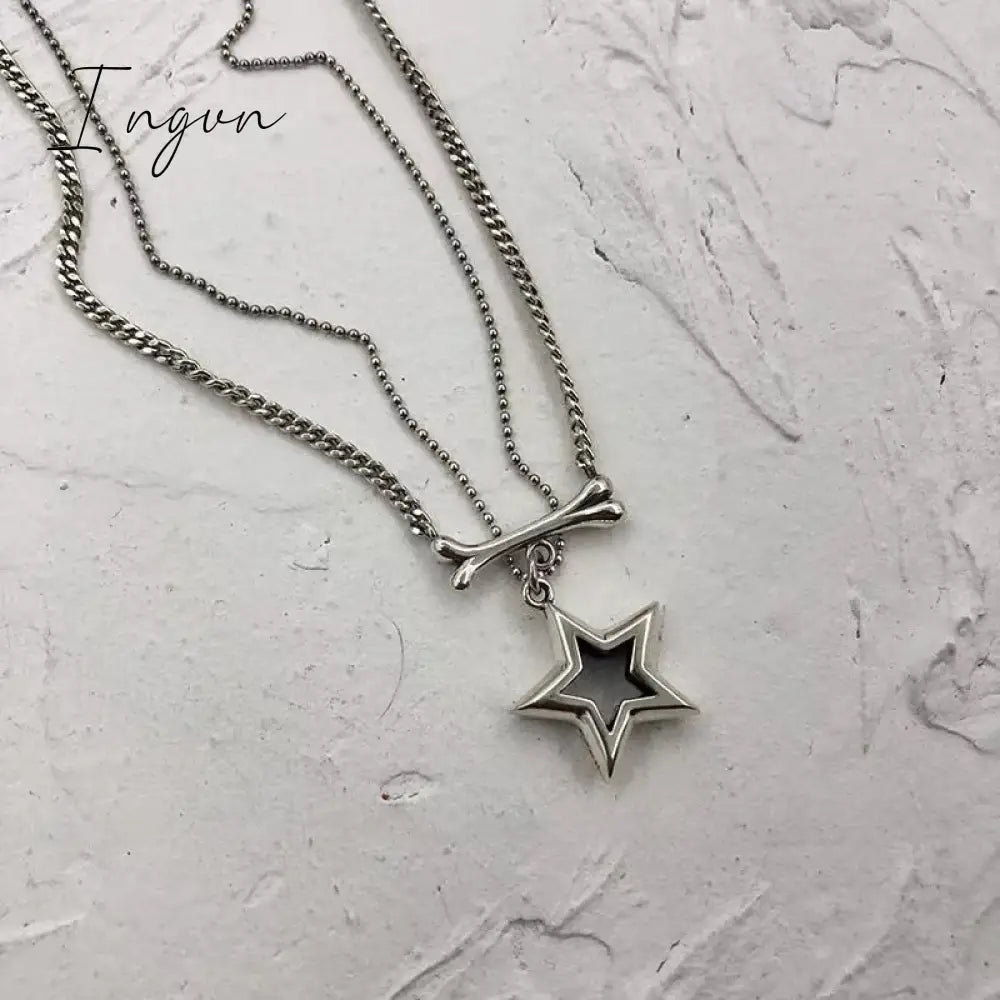 Fashion Double layer chain Hollow Star Pendant Necklace for Women Korean Punk Neck Chain Fashion Y2K Aesthetic Jewelry