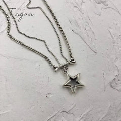 Fashion Double layer chain Hollow Star Pendant Necklace for Women Korean Punk Neck Chain Fashion Y2K Aesthetic Jewelry