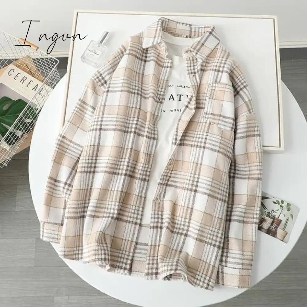 Ingvn - Blouse Women Woolen Plaid Coat Plaid Shirt for Women Thickened Long Sleeve Top Shirt Blusas Ropa De Mujer