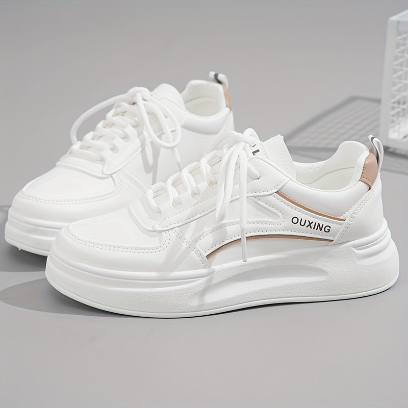 Women's Platform Sneakers, Casual Lace Up Outdoor Shoes, Comfortable Low Top Skate Shoes