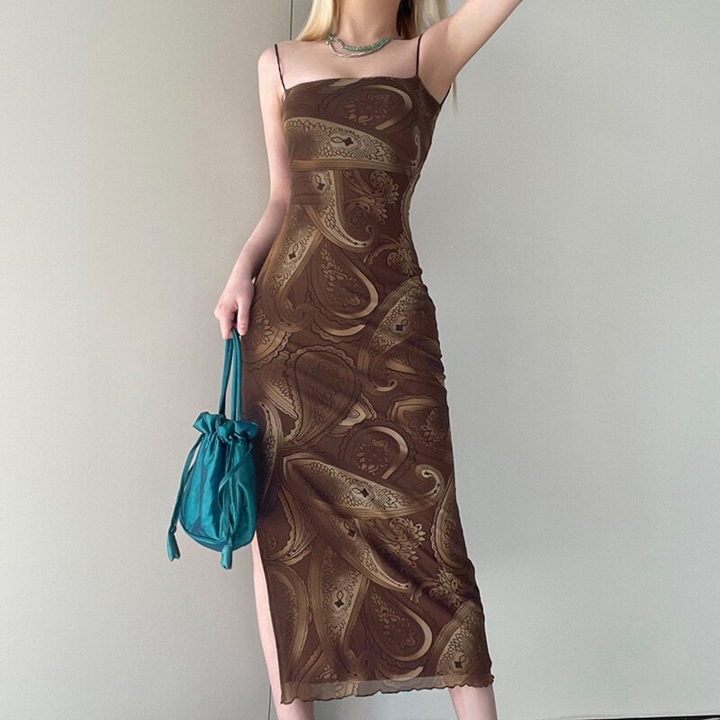 Brown Fairy Mini Dress 90s Vintage Spaghetti Strap Ruffles Short Dress Lace Boho Party Holiday Sundress Women Y2K Streetwear