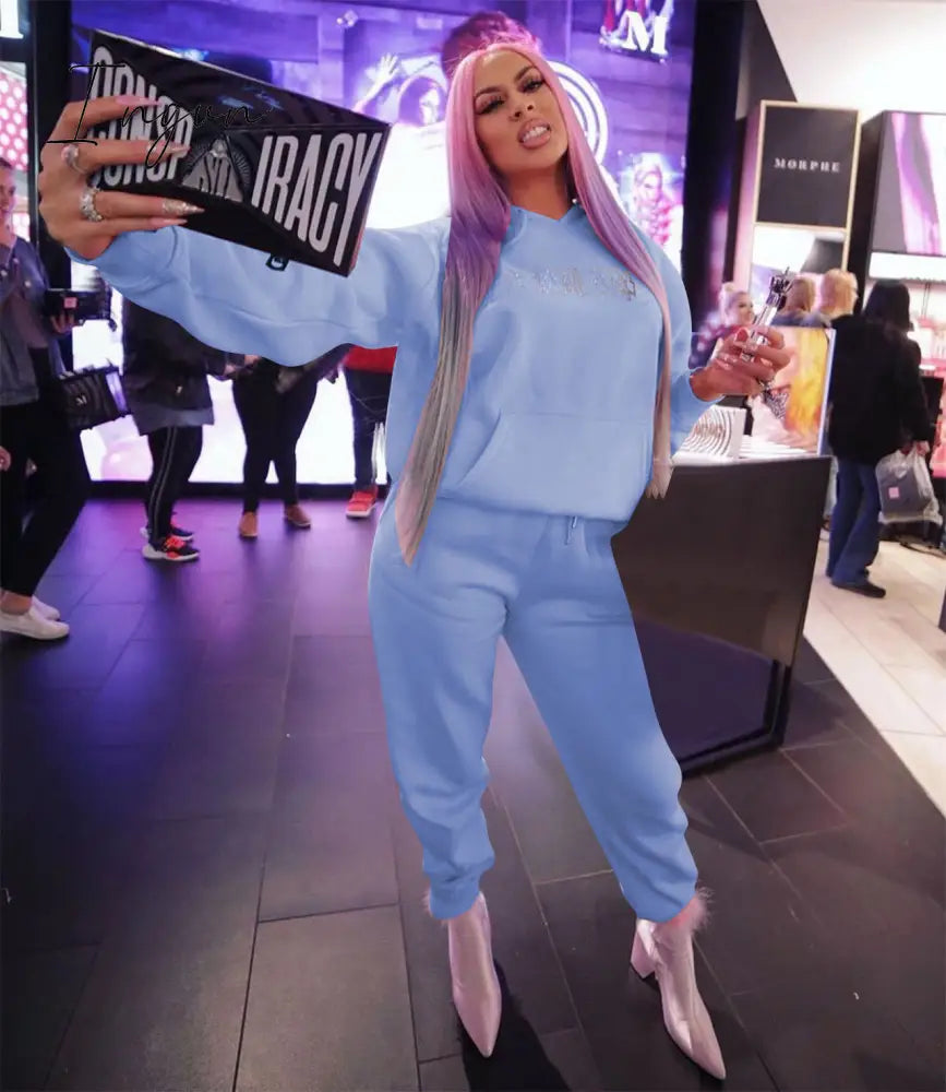 Ingvn - Tracksuit 2 Piece Women Set Oversize Hoodies Sweatshirt Loose Sweatpants Joggers Sport Suit Women Outfits Sweatsuit