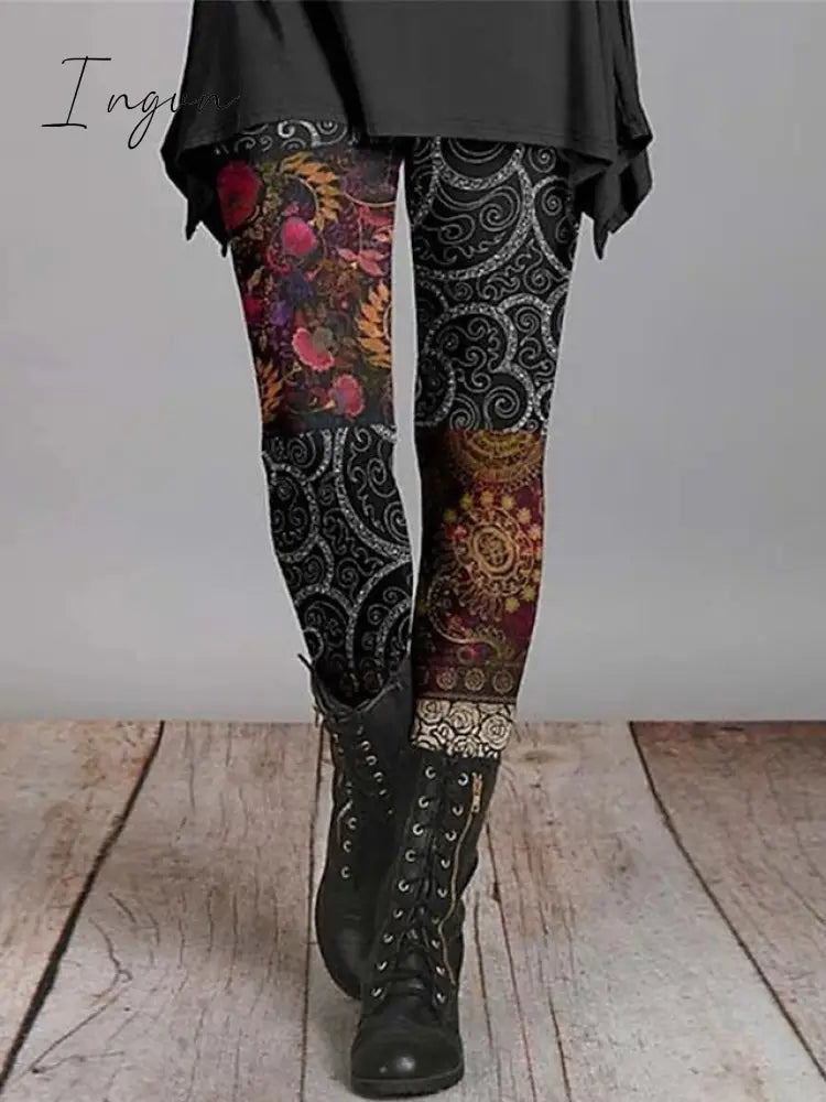 Ingvn - Women's Chinos Tights Pants Trousers Leggings Cotton Blend Suit 3 Suit 5 suit 1 High Waist Ethnic Style Vintage Halloween Daily Wear Going out Print Micro-elastic Full Length Breathability Paisley S