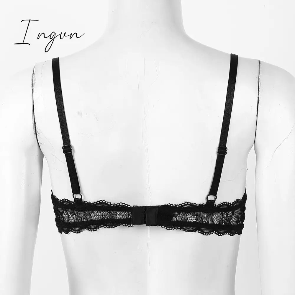 Ingvn - Women See Through Sheer Lace Hollow Out Lingerie Adjustable Spaghetti Shoulder Straps Open Cups Bra Push Up Underwire Bra Tops
