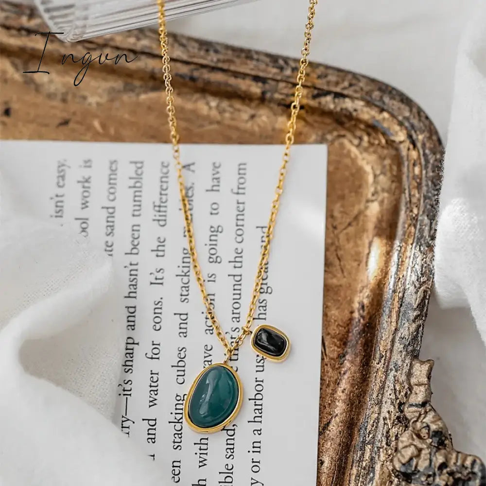 New Fashion Simple Green Black Agate Pendant Necklace for Women Exquisite Stainless Steel Chain Elegant Party Jewelry Gifts