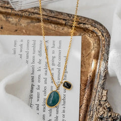 New Fashion Simple Green Black Agate Pendant Necklace for Women Exquisite Stainless Steel Chain Elegant Party Jewelry Gifts