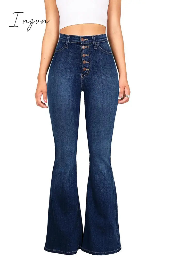 Ingvn - High Waist Flare Jeans for Women Summer 2023 Skinny Bell Bottom Jean Pants Woman Button Lady Sexy Push Up Denim Trousers Spring