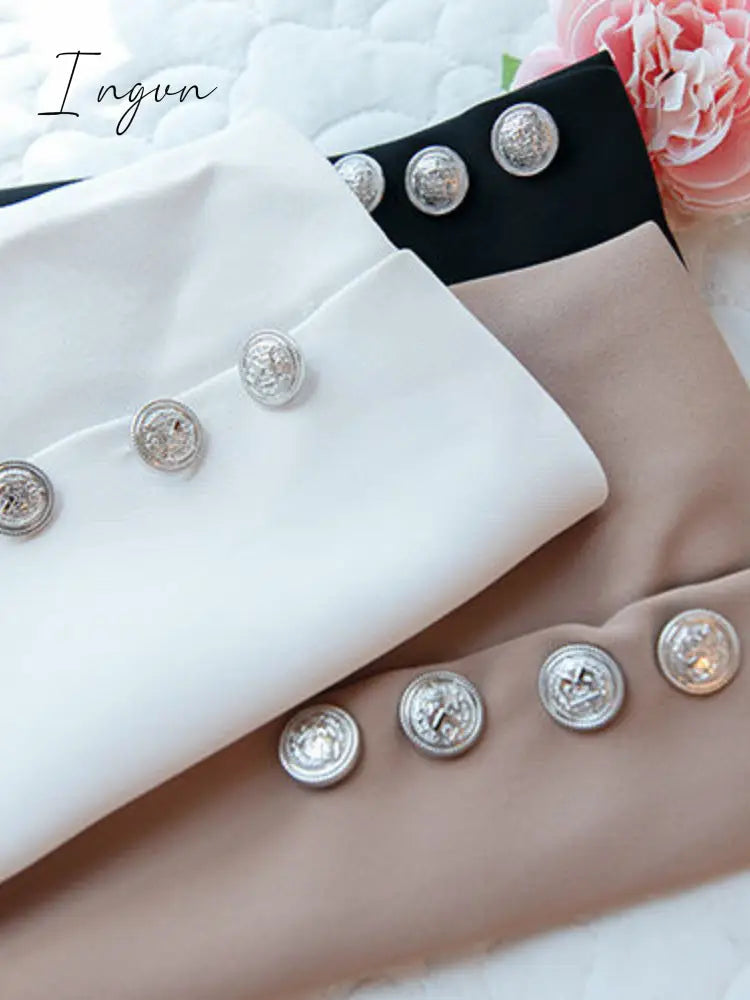 Ingvn - JK Blazer Skirt Set Female Short Suit Jacket + Pleated Skirt Spring Autumn Professional Wear Elegant Goddess Two-piece Set